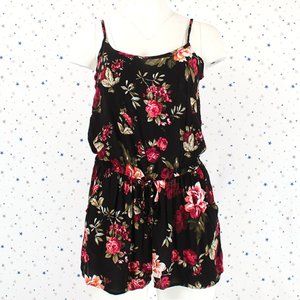 Black Floral Print Cami Romper with Pockets